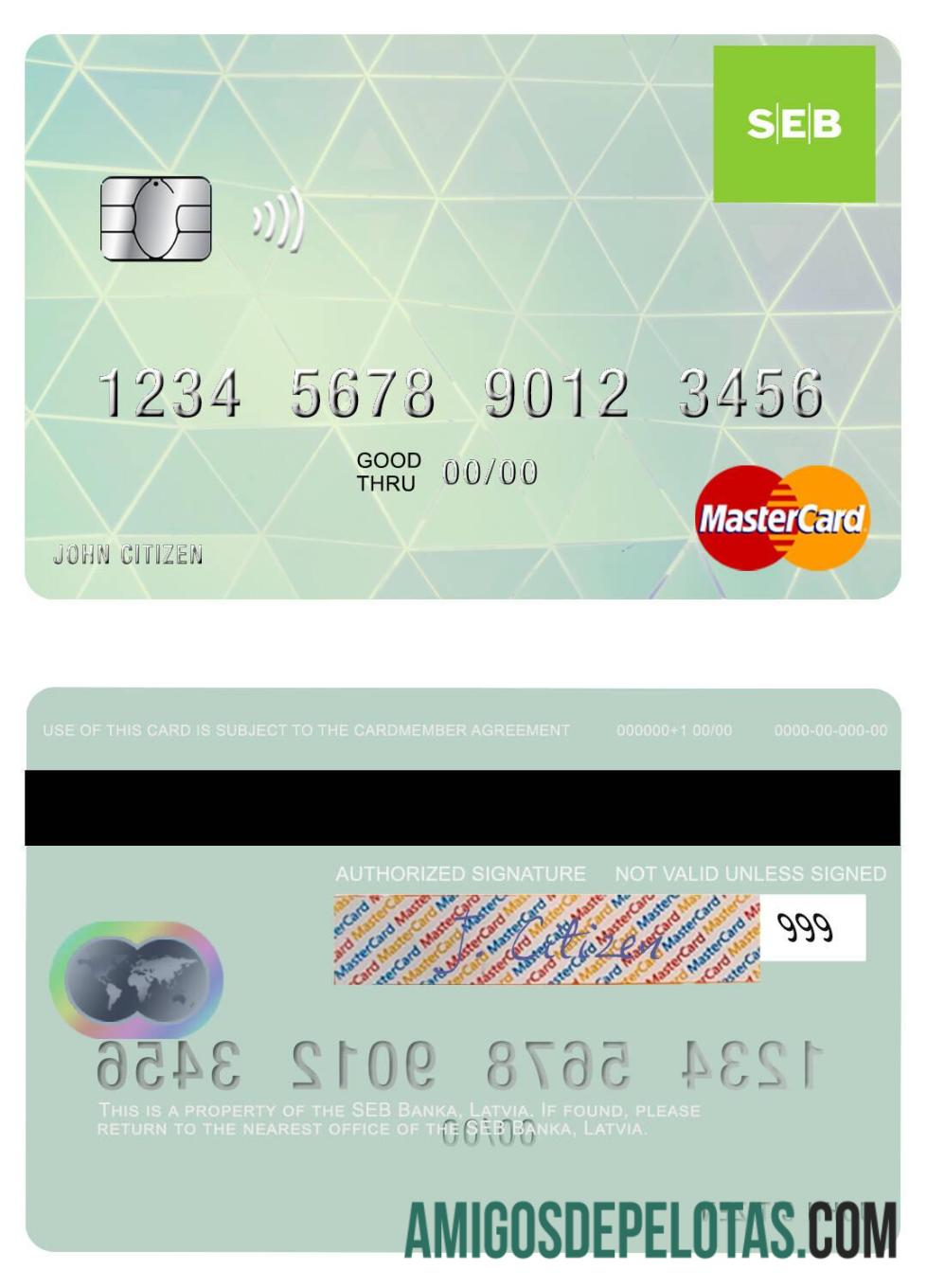 Latvia SEB Bank Mastercard example